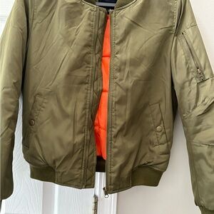 Miss London Olive Green Bomber Jacket with Orange Lining